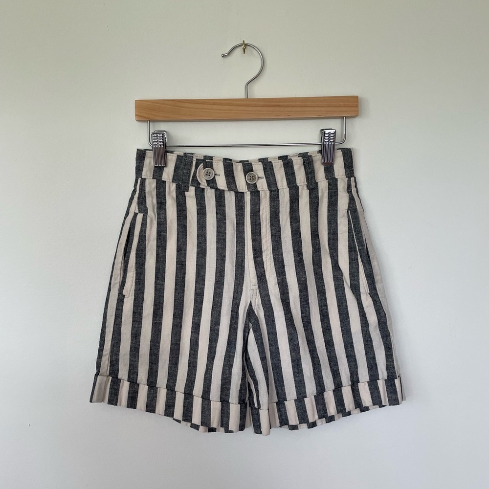 Zara High-Waist Black and White Striped Linen Shorts